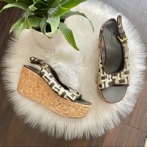 VICINI wedge Slingback kork patterned sandal - Picture 1 of 7